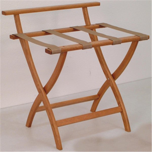 Wooden Mallet WallSaver Luggage Rack in Medium Oak with Tan Webbing LR4-MOTAN